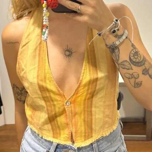 Zara‎ Women's Tan & Yellow striped vest tank Crop-top size xs - Picture 1 of 10